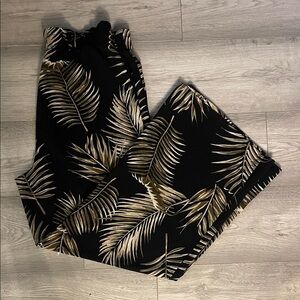 Women's Black and Tan Leaf Print Pants